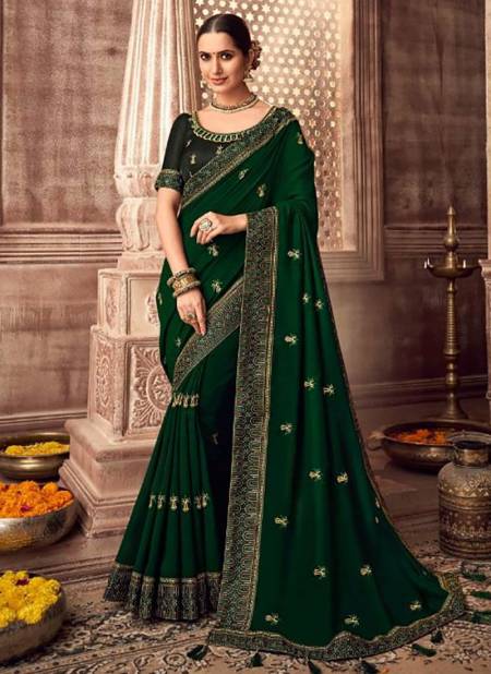 Dark Green Fancy Exclusive Wedding Wear Designer Heavy Saree Collection 2906